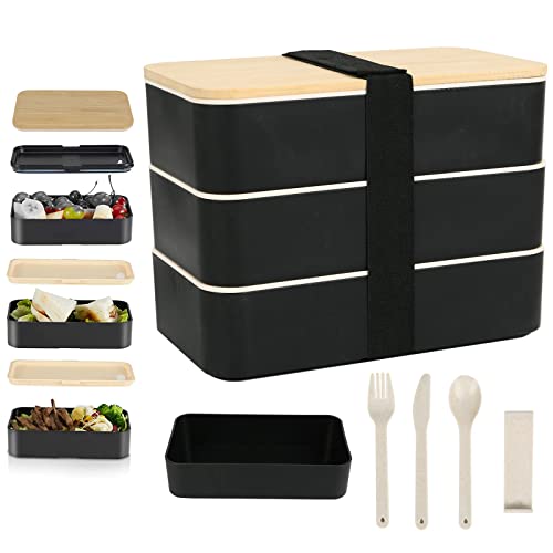 URCheers Lunchbox Bento Box Japanisch, Brotdose Ideal für Die Kinder & Erwachsene, Bpa Frei, mit 3 Teiligem Auslaufsichere Boxen mit Trennwand Besteck, Spülmaschinenfest (1200mm Zwei Stockwerke) von URCheers