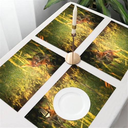 UREJD Tischsets Abwaschbar 4 Set,Vinyl Platzsets Abwaschbar für küche Speisetisch Hotel,Kaffeehaus,Festsaal,Platz-Matten,Abwaschbare Tischsets, Fuchs Fuchs im Sommerwald frische Wiese gra,30x45cm UREJD Tischsets Abwaschbar 4 Set,Vinyl Platzsets Abwaschbar für küche Speisetisch Hotel,Kaffeehaus,Festsaal,Platz-Matten,Abwaschbare Tischsets, Fuchs Fuchs im Sommerwald frische Wiese gra,30x45cm von UREJD