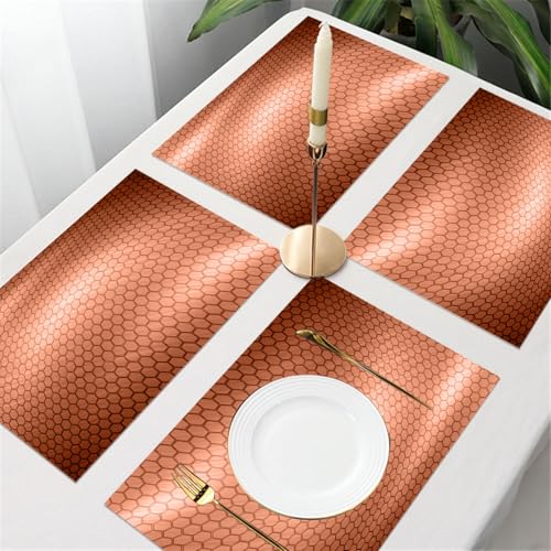 UREJD Tischsets Abwaschbar 4 Set,Vinyl Platzsets Abwaschbar für küche Speisetisch Hotel,Kaffeehaus,Festsaal,Platz-Matten,Dekorationen in Kupfer, sechseckiges Muster Fantasy abstrakte wellige,30x45cm UREJD Tischsets Abwaschbar 4 Set,Vinyl Platzsets Abwaschbar für küche Speisetisch Hotel,Kaffeehaus,Festsaal,Platz-Matten,Dekorationen in Kupfer, sechseckiges Muster Fantasy abstrakte wellige,30x45cm von UREJD