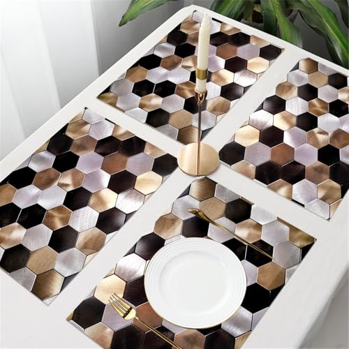 UREJD Tischsets Abwaschbar 4 Set,Vinyl Platzsets Abwaschbar für küche Speisetisch Hotel,Kaffeehaus,Festsaal,Platz-Matten,Hintergrund aus glänzenden Sechsecken in Gold, Silber und Schwarz,30x45cm UREJD Tischsets Abwaschbar 4 Set,Vinyl Platzsets Abwaschbar für küche Speisetisch Hotel,Kaffeehaus,Festsaal,Platz-Matten,Hintergrund aus glänzenden Sechsecken in Gold, Silber und Schwarz,30x45cm von UREJD