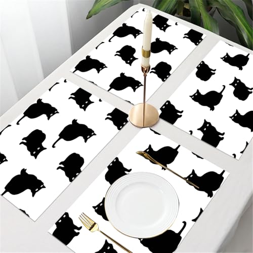 UREJD Tischsets Abwaschbar 4 Set,Vinyl Platzsets Abwaschbar für küche Speisetisch Hotel,Kaffeehaus,Festsaal,Platz-Matten,Katze süße Schwarze Katze Figuren auf weißem Hintergrund lud1,30x45cm UREJD Tischsets Abwaschbar 4 Set,Vinyl Platzsets Abwaschbar für küche Speisetisch Hotel,Kaffeehaus,Festsaal,Platz-Matten,Katze süße Schwarze Katze Figuren auf weißem Hintergrund lud1,30x45cm von UREJD