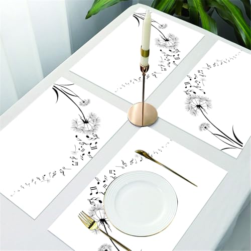 UREJD Tischsets Abwaschbar 4 Set,Vinyl Platzsets Abwaschbar für küche Speisetisch Hotel,Kaffeehaus,Festsaal,Platz-Matten,Musik, Fliegende Löwenzahn mit Musiknoten Sommerwiese Silhouette Weich,30x45cm UREJD Tischsets Abwaschbar 4 Set,Vinyl Platzsets Abwaschbar für küche Speisetisch Hotel,Kaffeehaus,Festsaal,Platz-Matten,Musik, Fliegende Löwenzahn mit Musiknoten Sommerwiese Silhouette Weich,30x45cm von UREJD