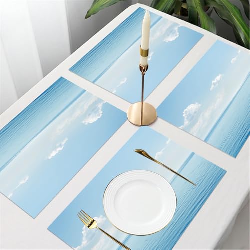 UREJD Tischsets Abwaschbar 4 Set,Vinyl Platzsets Abwaschbar für küche Speisetisch Hotel,Kaffeehaus,Festsaal,Platz-Matten,Ozean, aquatische Meereslandschaft mit Himmelslandschaft in tropischen,30x45cm von UREJD