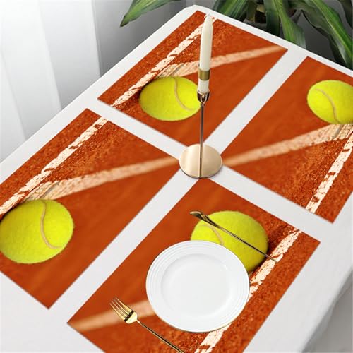 UREJD Tischsets Abwaschbar 4 Set,Vinyl Platzsets Abwaschbar für küche Speisetisch Hotel,Kaffeehaus,Festsaal,Platz-Matten,Tennisball auf einem Tennis-Sandplatz,30x45cm UREJD Tischsets Abwaschbar 4 Set,Vinyl Platzsets Abwaschbar für küche Speisetisch Hotel,Kaffeehaus,Festsaal,Platz-Matten,Tennisball auf einem Tennis-Sandplatz,30x45cm von UREJD