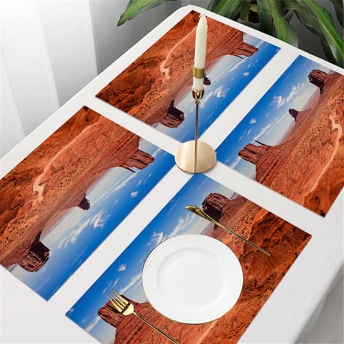 UREJD Tischsets Abwaschbar 4 Set,Vinyl Platzsets Abwaschbar für küche Speisetisch Hotel,Kaffeehaus,Festsaal,Platz-Matten,Westerndekoration, amerikanische Wüste Arizona Canyon Monument Valley,30x45cm von UREJD