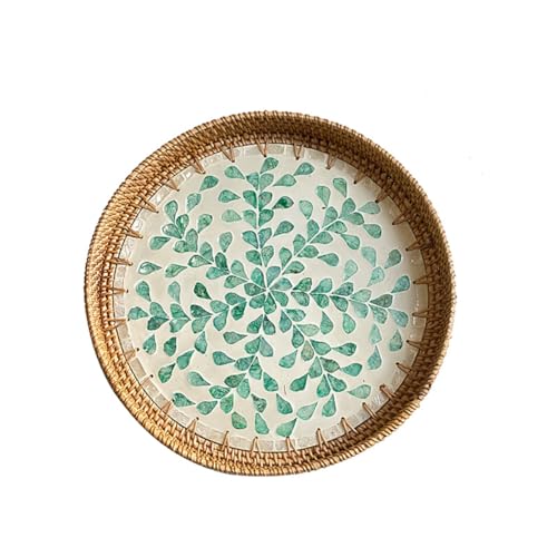 Serviertablett aus Rattan farbige Muscheltabletts Obsttablett Präsentationstablett Brot Snacktablett rundes geflochtenes Korbtablett Korbtablett Rattantablett dekoratives Tablett Servierkorb Serviertablett aus Rattan farbige Muscheltabletts Obsttablett Präsentationstablett Brot Snacktablett rundes geflochtenes Korbtablett Korbtablett Rattantablett dekoratives Tablett Servierkorb von URFDCAD