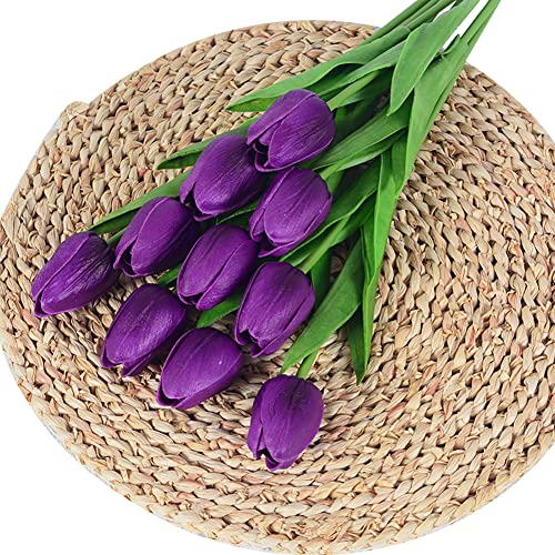 10 Köpfe Künstliche Tulpen Blumen,Gefälschter Tulpenstrauß PU Real Touch Latex Kunstblumen Tulpen Strauß,Kunst Tulpen Deko Kunstpflanze für Hochzeit Hause Party Festival Blumenarrangements,Lila von URFEDA