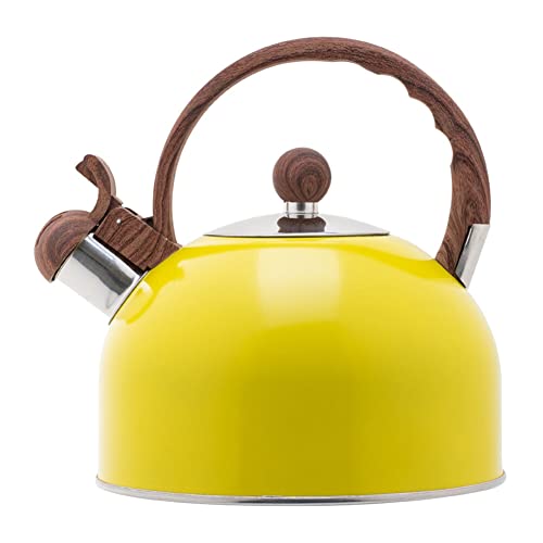 2.5L Wasserkessel Induktion Teekessel Flötenkessel mit Griff, Edelstahl Teekessel Moderne Induction Kettle Rostfrei Wasserkocher Teekocher mit Pfeifton, Wasserkocher, 2.5L Gelb von URFEDA