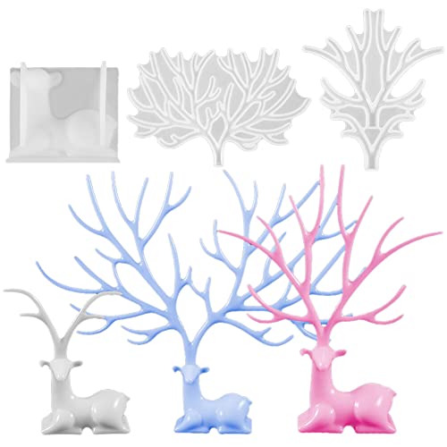 3D Silikonform Weihnachten 3 Stück DIY Silikonformen Hirsch Gießformen Epoxid-Formen für die Herstellung von Ohrringständern Silikon Formen Elk and Antlers Jewelry Organizer Gießformen für Home Deco von URFEDA