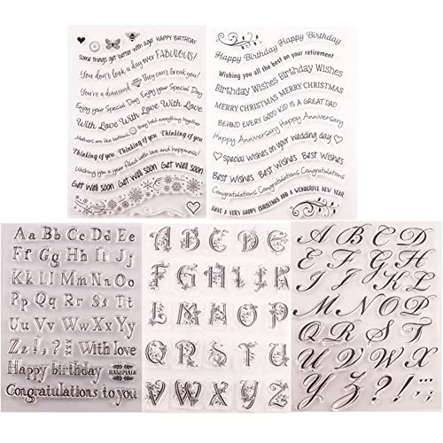 5 Blätter Alphabet Silikonstempel,Clear Stamp Buchstaben Set,DIY Scrapbooking Silikon Stempel Weihnachten Stempelset,Prägung Stempel, Clear Stempel Set für DIY Album Scrapbooking Fotokarten Dekor von URFEDA