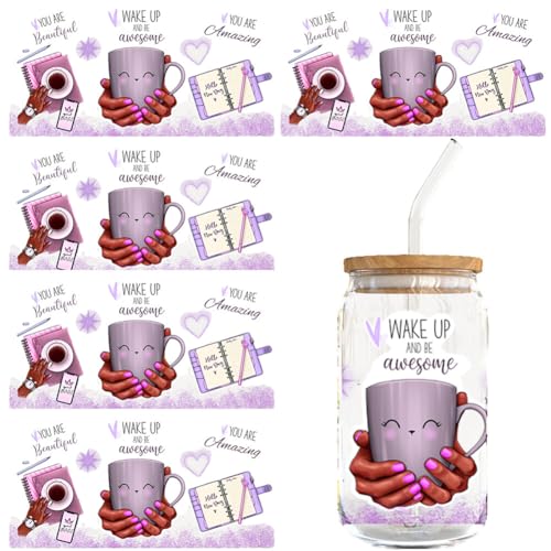 5pcs UV DTF Transfer Sticker Für Glas 16oz Transferaufkleber DIY Glas Tasse Aufkleber für 16oz Tasse Glasflasche Klar Film Transfer Papier Kaffeebecher Rub on Stickers Rub on Transferaufkleber von URFEDA