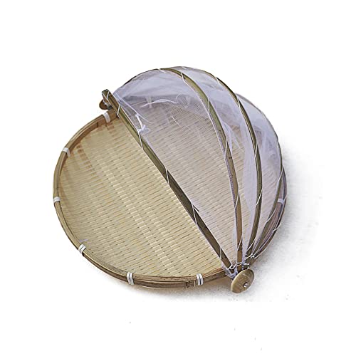 Bambuszelt Korb,Bambus Picknick Korb,Fliegenhaube Brot-Korb Picknickkorb Mit Gaze Obstschale,Obst Gemüse Brot Korb Lebensmittel Servierkorb Abdeckhaube Picknickkorb Kuchenabdeckung für Gemüse Brot von URFEDA