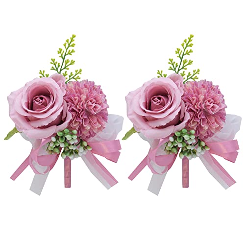 Boutonniere Hochzeit Rosa Rosen Künstliche Ansteckblume, Boutonniere Braut Bräutigam, Boutonniere Hochzeit Handgelenksblume Blumen Zubehör Für Hochzeiten, Tanzpartys, Bankette, Jubiläen Verwendet von URFEDA