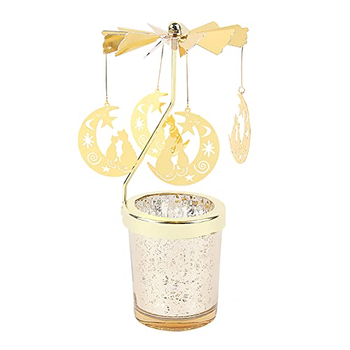 Mondkatze Teelicht Karussell Windlicht Glas Teelichthalter Gold Teelichtglas Rotierender Kerzenhalter Eisen Metall Kerzenständer für Valentinstag Deko Geschenk Hochzeit Dekoration Wohnzimmer Tischdeko von URFEDA