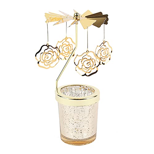 Rose Teelicht Karussell Windlicht Glas Teelichthalter Gold Teelichtglas Rotierender Kerzenhalter Eisen Metall Kerzenständer für Valentinstag Deko Geschenk Hochzeit Dekoration Wohnzimmer Tischdeko von URFEDA