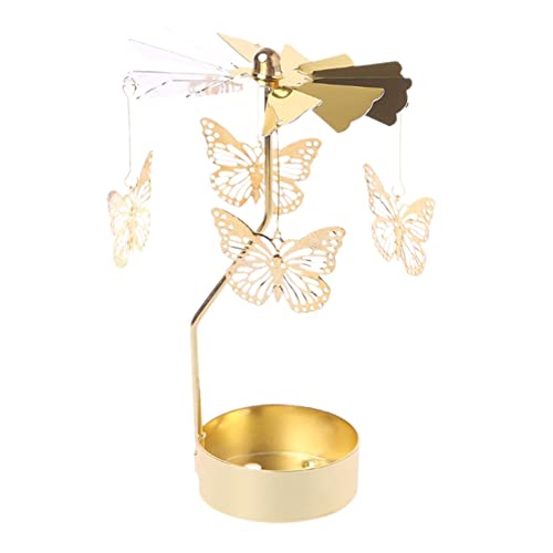 Schmetterling Teelicht Karussell Glas Teelichthalter Gold Teelichtglas Rotierender Kerzenhalter Eisen Metall Kerzenständer für Valentinstag Deko Geschenk Hochzeit Dekoration Wohnzimmer Tischdeko von URFEDA