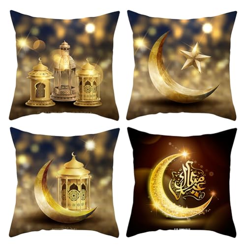 URFEDA 4Stück Ramadan Kissenbezüge, Minimalist Kissenbezug Eid Mubarak Mond Laterne Ramadan Dekokissenbezüge Wurfkissenbezüge Sofakissen Dekokissen Kissenhülle für Sofa Auto Schlafzimmer Deko 45x45cm von URFEDA