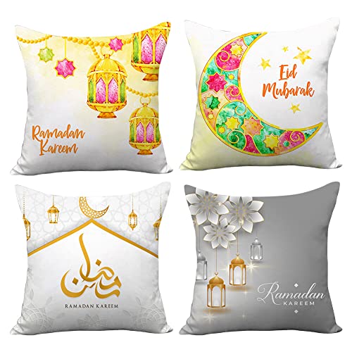 URFEDA 4er Set Ramadan Kissenbezüge, Minimalist Kissenbezug Eid Mubarak Mond Laterne Ramadan Dekokissenbezüge Wurfkissenbezüge Sofakissen Dekokissen Kissenhülle für Sofa Auto Schlafzimmer Deko von URFEDA