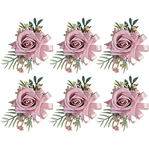 URFEDA 6 Stück Boutonniere Hochzeit Rose Gästeanstecker Hochzeit Handgelenksblume Zubehör Künstliche Ansteckblume Bräutigam Hochzeitsanstecker mit Clip für Braut Brautjungfer Gäste Herren Damen Party von URFEDA