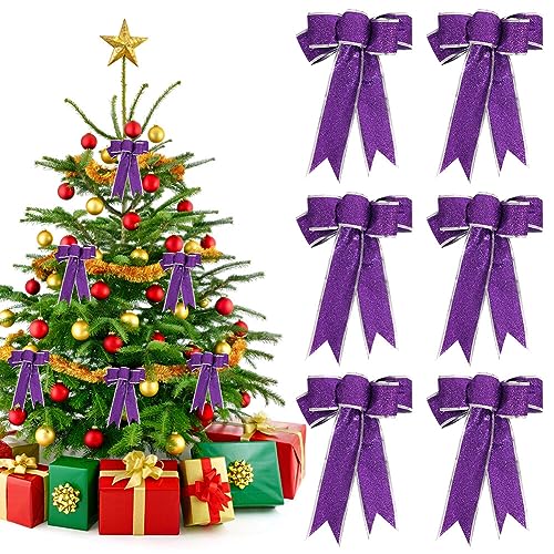 URFEDA 6 Stück Weihnachtsschleifen Deko, Groß Weihnachtsbaum Bogen Schleife Weihnachtsbaumschmuck für Weihnachtsdeko, Rote Weihnachtsschleifen Weihnachtskranz Weihnachtsbaum Hängende Dekoration von URFEDA