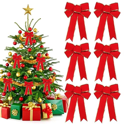 URFEDA 6 Stück Weihnachtsschleifen Groß Weihnachtsbaum Bogen Schleife Weihnachtsbaumschmuck für Weihnachtsdeko Rote Weihnachtsschleifen Weihnachten Baum Weihnachtskranz Hochzeit Auto Dekoration von URFEDA