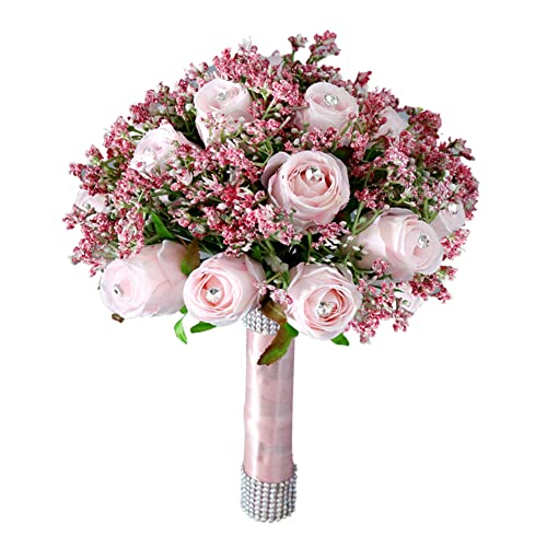 URFEDA Brautstrauß Brautstrauss Hochzeit Hochzeitssträuße aus Kristallseide brautstrauß künstlich Rose Blumen Blumenstrauß künstlich Rosen weiße Hochzeit Blumen Brautjungfer Blumensträuße von URFEDA