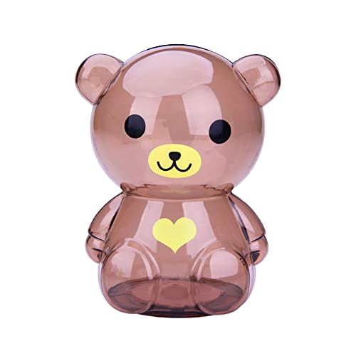 URFEDA Kreative niedliche Cartoon transparente Kunststoff-Spardose Kindergeschenk 15cm mittel sitzender transparenter Bär rosa Fuer Geschenke Sparbuechse von URFEDA