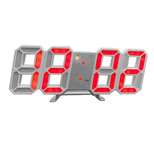URFEDA LED Wanduhr Digital Wecker, 3D Uhr Dimmbar LED Digitale Wanduhr 3D Kleiner Wecker Home Decor Snooze No Noise Uhr Wecker Digital 12/24 Stunden Anzeige Schreibtisch Standuhr Nachtlichtfunktion von URFEDA