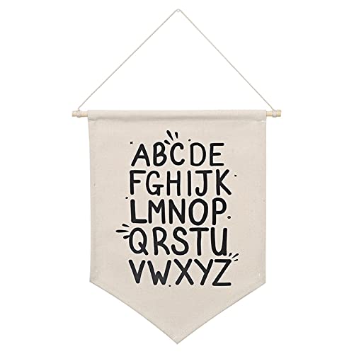 URFEDA Leinwand Wandbehang mit Alphabet Wanddeko für Jungen und Mädchen - Dekoration aus Stoff für das Kinderzimmer - Boho Wandteppich Hängende Flagge Banner Wandschil Dekor für Kinderzimmer Haustür von URFEDA