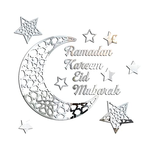 URFEDA Ramadan Aufkleber Wanddekoration,Eid Mubarak Aufkleber,Halbmond Mond Stern Islamische Wanddekor-Aufkleber,3D Acryl DIY Selbstklebende Wandaufkleber für Muslimische Partys Fensteraufkleber von URFEDA