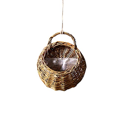 URFEDA Rattan Wandbehang Blumentopf Hängekorb Rattan Blumenkorb Wandbehang Pflanzentöpfe Geflochten Übertopf Korb Pflanzenkörbe Hängende Wand Korb für Innen Außen Decken Balkone Wanddekoration von URFEDA