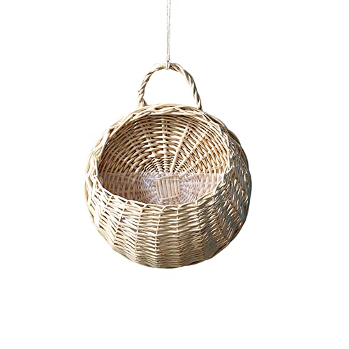 URFEDA Rattan Wandbehang Blumentopf Hängekorb Rattan Blumenkorb Wandbehang Pflanzentöpfe Geflochten Übertopf Korb Pflanzenkörbe Hängende Wand Korb für Innen Außen Decken Balkone Wanddekoration von URFEDA