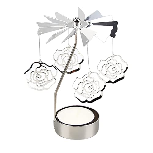 URFEDA Rose Teelicht Karussell Glas Teelichthalter Gold Teelichtglas Rotierender Kerzenhalter Eisen Metall Kerzenständer für Valentinstag Deko Geschenk Hochzeit Dekoration Wohnzimmer Tischdeko von URFEDA