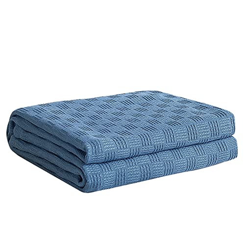URFEDA Tagesdecke in Waffeloptik 180 x 200cm Waffelpique Sommerdecke Baumwolldecke als Bett-Überwurf, Couch-Überwurf & Sofa-Decke Sofadecke Wolldecke Wohndecke,Blau von URFEDA