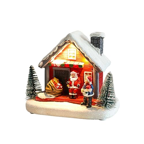 URFEDA Weihnachtsdorf Mit Beleuchtung, Weihnachtshaus LED-Beleuchtung, Mini Weihnachtsdorf Glühenden Haus Ornament Tischbeleuchtung Haus Harz Handwerk Dekor Weihnachten Desktop Ornament Geschenk von URFEDA