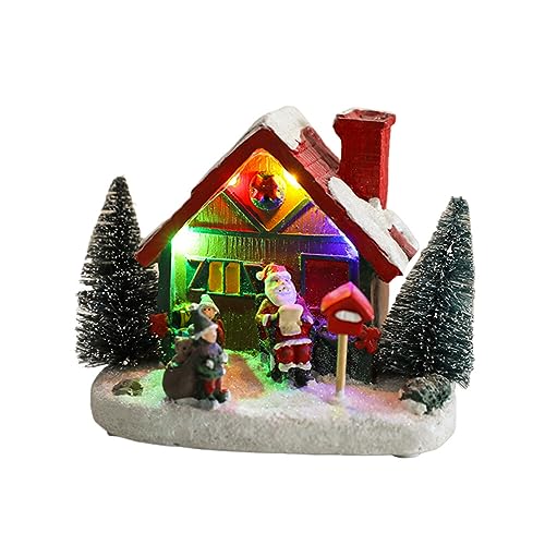 URFEDA Weihnachtsdorf Mit Beleuchtung, Weihnachtshaus LED-Beleuchtung, Mini Weihnachtsdorf Glühenden Haus Ornament Tischbeleuchtung Haus Harz Handwerk Dekor Weihnachten Desktop Ornament Geschenk von URFEDA