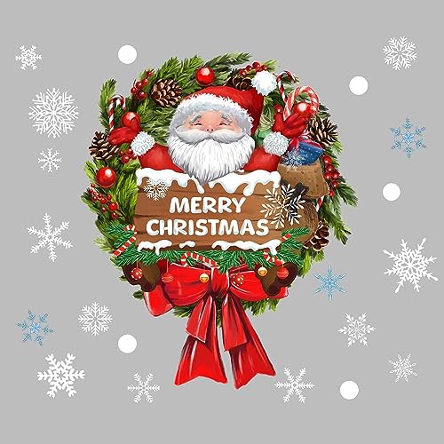 Weihnachten Fenstersticker, Weihnachten Fensterbilder Selbstklebend, Weihnachtsmann Kranz Schneeflocke Fensterdeko Fenster Aufkleber Doppelseitige PVC Aufkleber für Glasfenster Weihnachten Dekoration von URFEDA