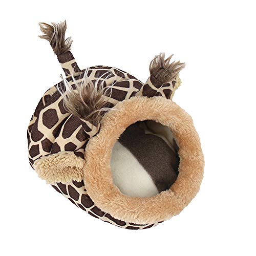 Urijk Kleintierbett Kuschelbett Warm Plüsch Baumwolle Tierbett Schlafen Bett Höhle Zubehör für Meerschweinchen Kaninchen Hamster Ratten Kleintierkäfig (XL, Giraffe) von Urijk