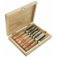 Set 10tlg, Drechslerbeitel, Holzgriff, in Holzkiste, halbrund 5mm, 9mm, 11mm, 13mm, Löffel 12mm, Winkel 5mm, 10mm, gerade 9mm, 13mm, schräge 9mm von URKO