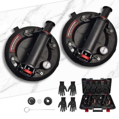 URLINE 2er-Set 8" Saugheber mit Manomete,Tragkraft Max.200KG.Vakuum Fliesenheber mit Tragbarer Werkzeugkasten Fliesensauger für Fenster, Fliesen, Grani von URLINE