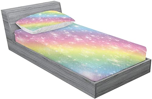 URLINENS Regenbogen-Spannbettlaken- und Kissenbezug-Set für Doppelbett, Batik, Pastell-Glitzer, Bettlaken für Kinder, Mädchen, Teenager, weiche Mikrofaser, lustige Regenbogen-Bettwäsche, Dekoration, von URLINENS