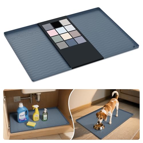 URMONA Wasserdichte Silikonmatte für Unterschrank, 48 B x 55 L cm - Regaleinlage für Küche & Bad, Schutz für Schränke & Theken, Aufbewahrungs-Organizer, Futtermatte für Haustiere (Dunkelgrau) von URMONA