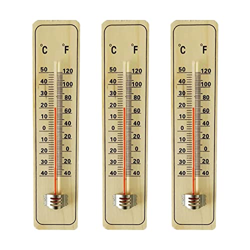 3-teilig Traditionelles Holzthermometer Wandmontage Thermometer Aus Holz mit C & F-Anzeige Gartenthermometer Analog Zimmerthermometer für Innen und Außen, Zimmer, Büro, Wohnraum Thermometer von URPIZY