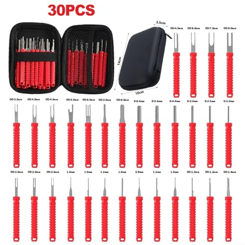 30-teiliges Terminal-Entfernungswerkzeug-Set für Kfz-Reparaturen Steckverbinder-Auszieher, KFZ Kabel Stecker Ausbau Werkzeug(Red) von URPIZY
