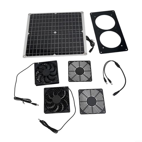 30W Solarventilator Doppellüfter Set Solar Belüftungssystem Für Gewächshaus Hundezwinger Hühnerstall Wohnmobil Mit Monokristallines Solarpanel Automatischer Ventilator 3000 U/min(Solar fan) von URPIZY