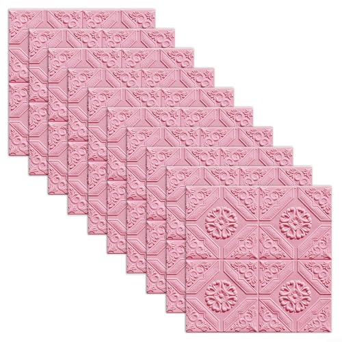 3D-Wandpaneele, 35 x 35 cm, 3D-Fliesen-Wandaufkleber, selbstklebend, 3D-Wandaufkleber, Schaumstoffplatte, wasserdichte Wandfliesen, Aufkleber für Zuhause, Küche, Schlafzimmer, Rosa, 10 Stück von URPIZY