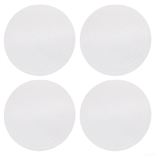 4er Set Runde PVC Tischsets Hitzebeständig Stilvolles Design Elegante Platzdeckchen Abwischbar 38cm Verschiedene Farben Für Esstisch Küche Restaurant Café(Weiß) von URPIZY