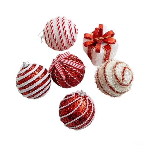 6 Stück Schaumstoff Weihnachtsbaum Kugeln Rot Weiß Dekoration Leicht Pre-Strung Zum Aufhängen Für Baum Wand Kranz 8cm Für Weihnachten Hochzeit Party Jubiläum von URPIZY