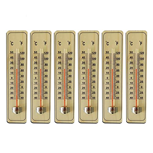 6-teilig Traditionelles Holzthermometer Wandmontage Thermometer Aus Holz mit C & F-Anzeige Gartenthermometer Analog Zimmerthermometer für Innen und Außen,Zimmer, Büro, Wohnraum Thermometer von URPIZY