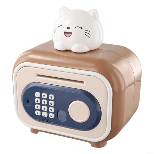 Automatische Entsperrende Sparautomat mit Smart Passwortsystem Lernbank für Kinder ABS Kunststoff sicherer Fingerabdruckschutz große Speicherkapazität pädagogisch Rosa Grün ca 19,5x17x13cm(brown) von URPIZY